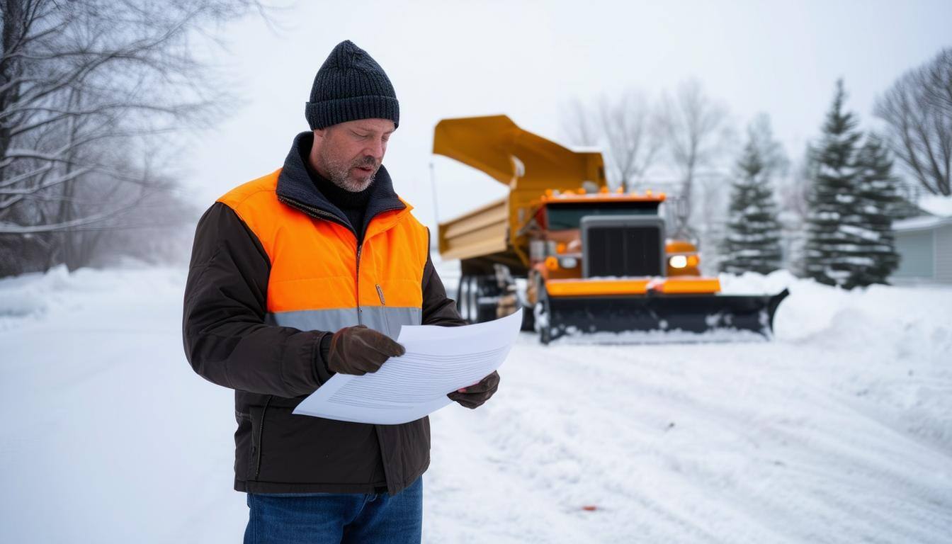 Snow removal contractor reviewing insurance documents